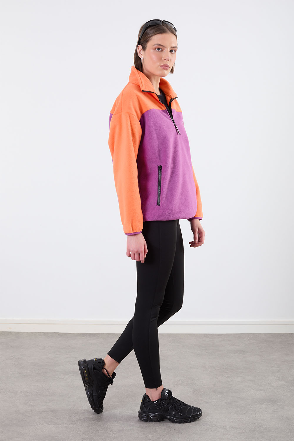 Leah Contrast Half Zip Fleece in Orange Purple