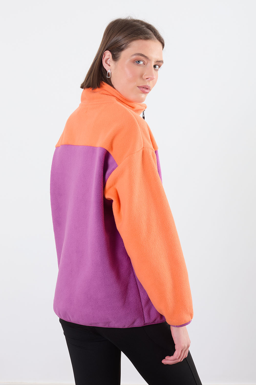 Leah Contrast Half Zip Fleece in Orange Purple