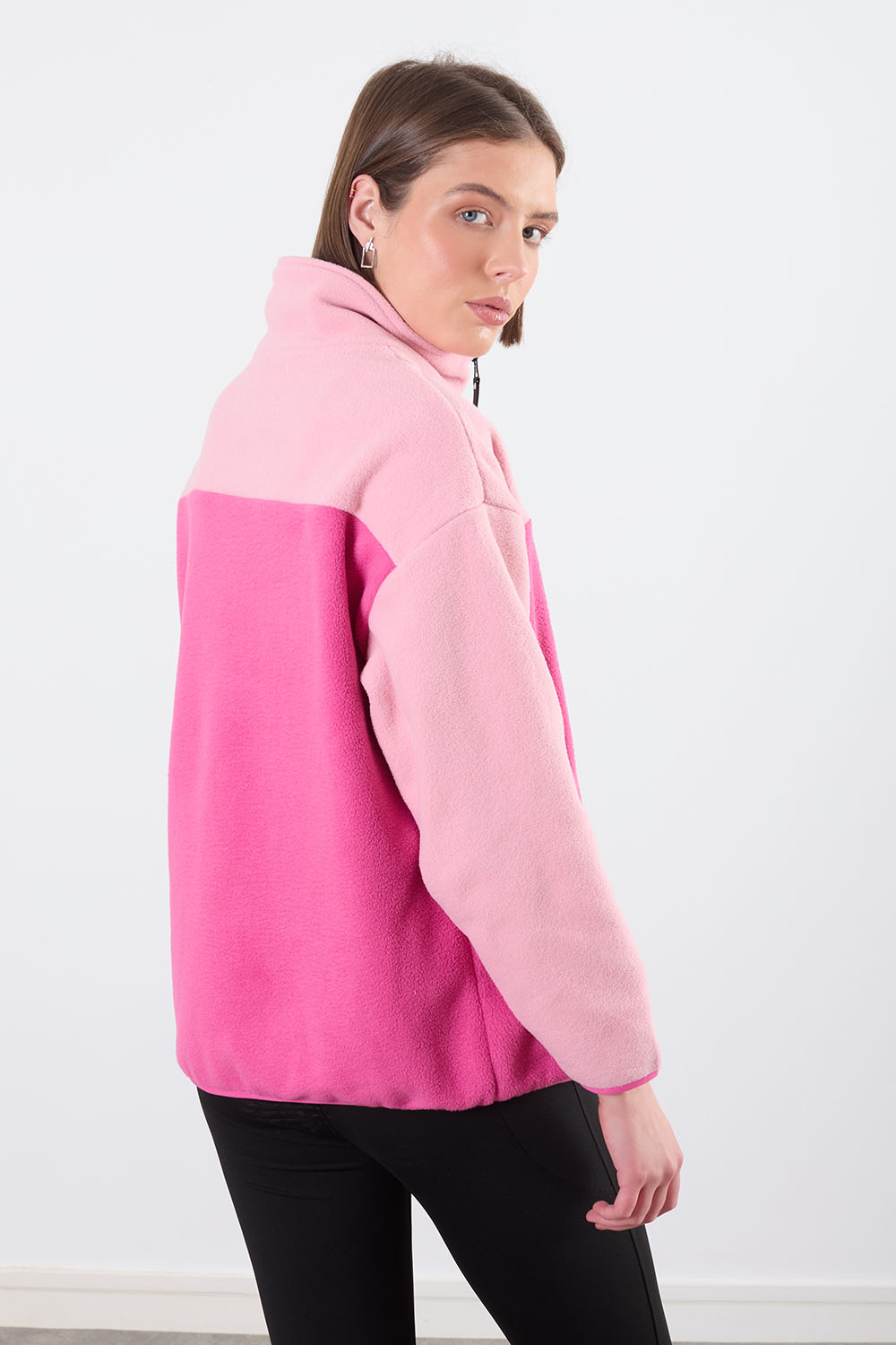 Leah Contrast Half Zip Fleece in Pink