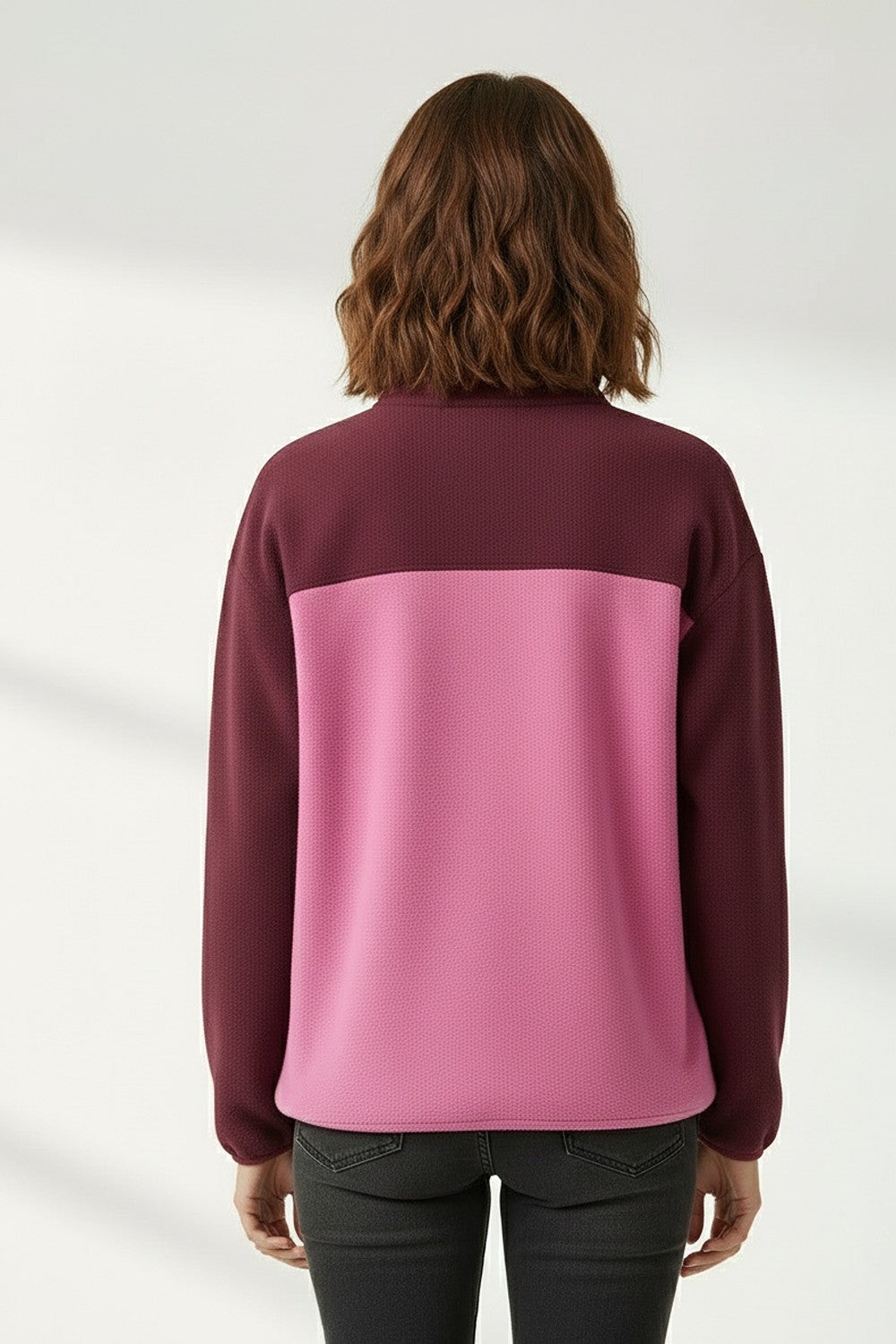 Leah Contrast Half Zip Fleece in Pink Wine