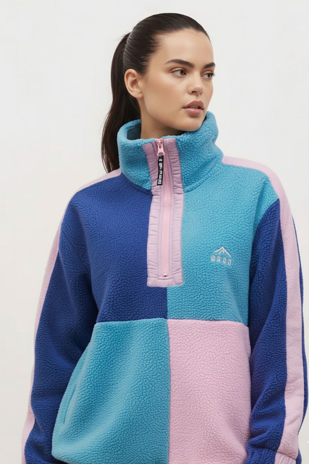 Vortex Colour Block Half Zip Fleece in Blue