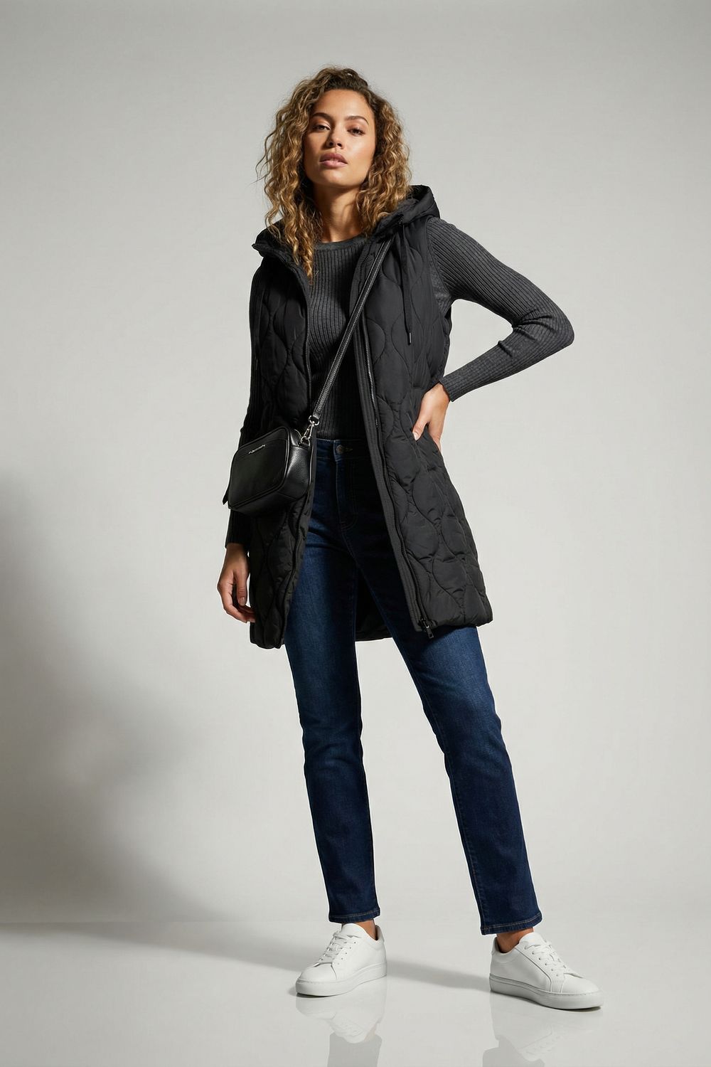 Julia Quilted Hood Gilet in Black