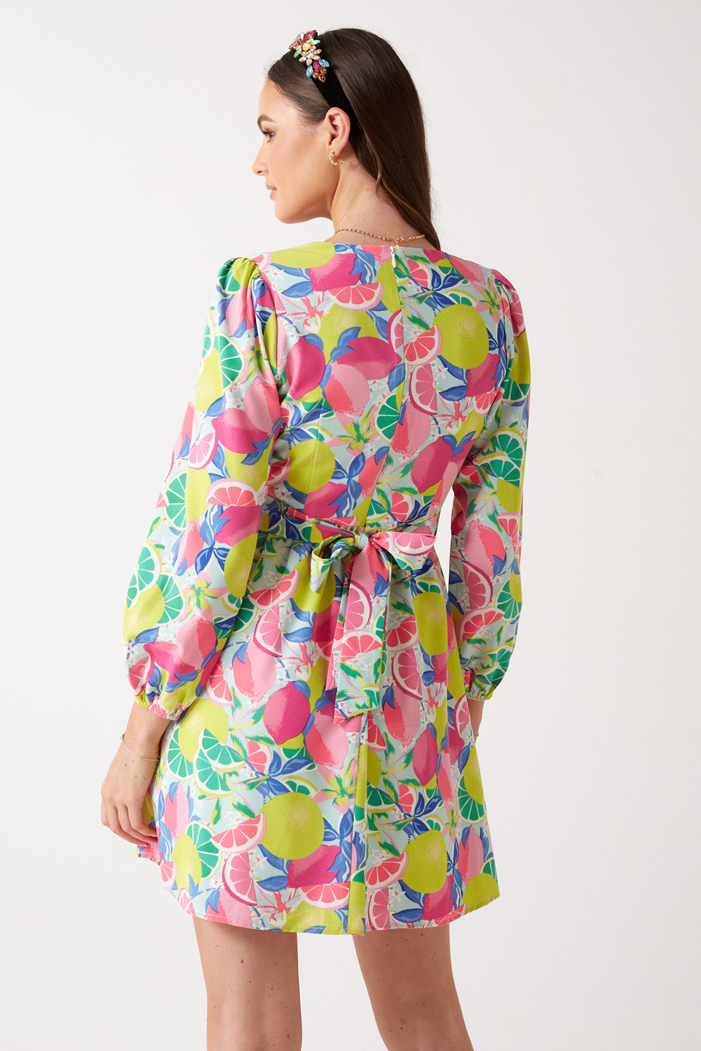 Viva Fruit Print Short Dress in Lime