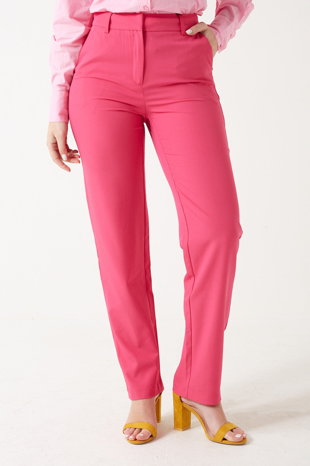 Zelda High Waisted Straight Leg Trousers in Pink