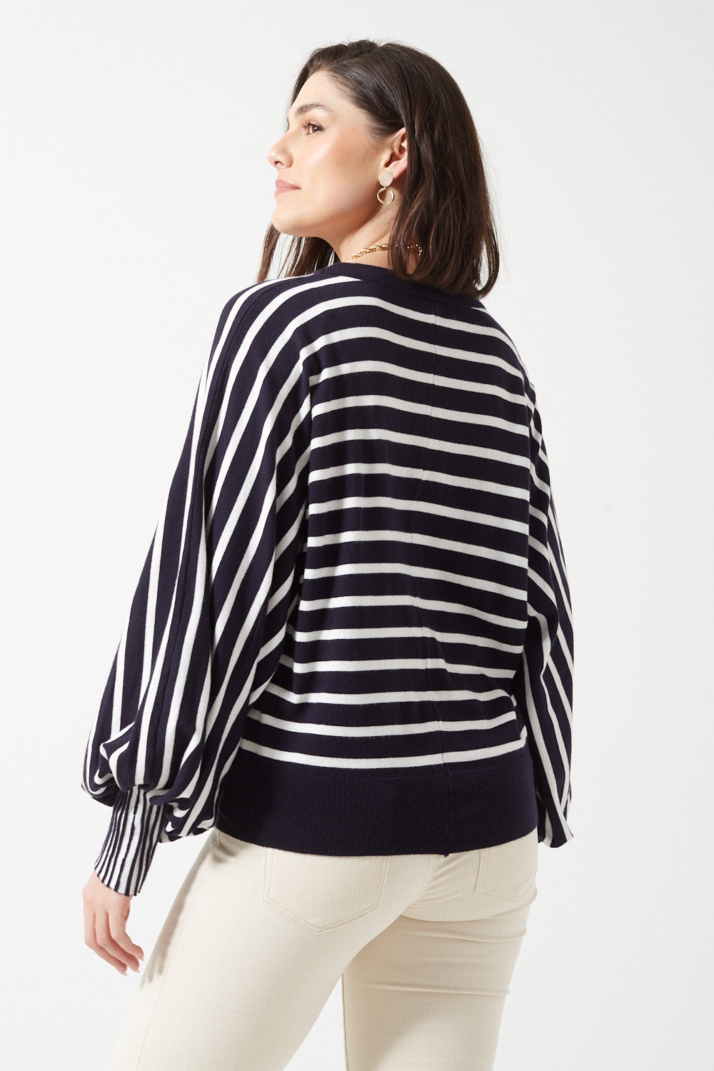 Lilian Striped Puff Sleeves Jumper in Navy
