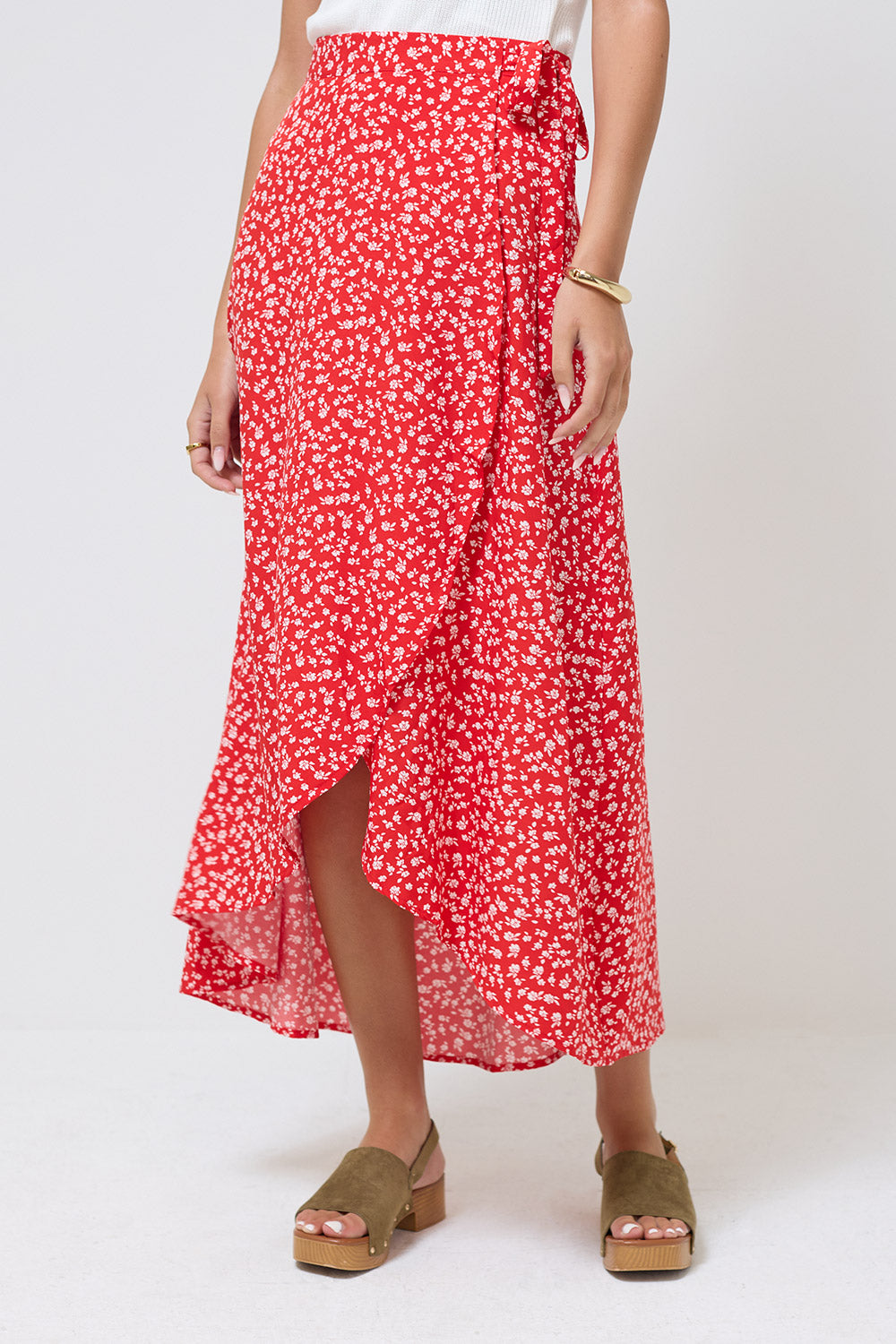 Eliza Floral Printed Maxi Skirt in Red