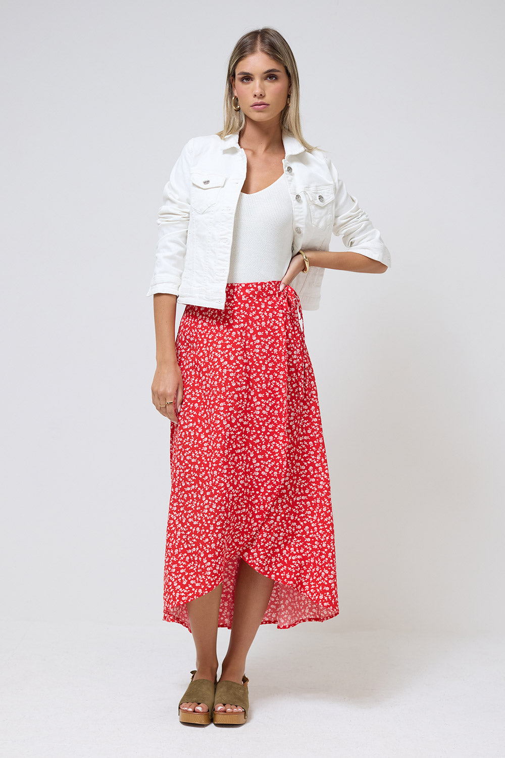 Eliza Floral Printed Maxi Skirt in Red