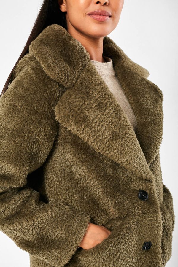 Only Annie Faux Fur Coat In Khaki, Vegan Fur Coat French Connection
