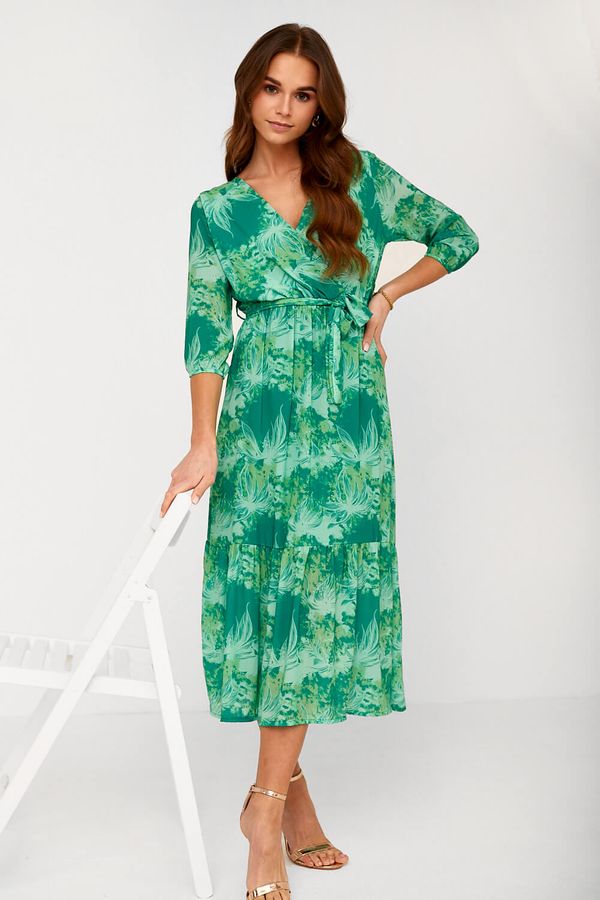 Kate and Pippa Boho Floral Midi Wrap Dress in Green | iCLOTHING - iCLOTHING