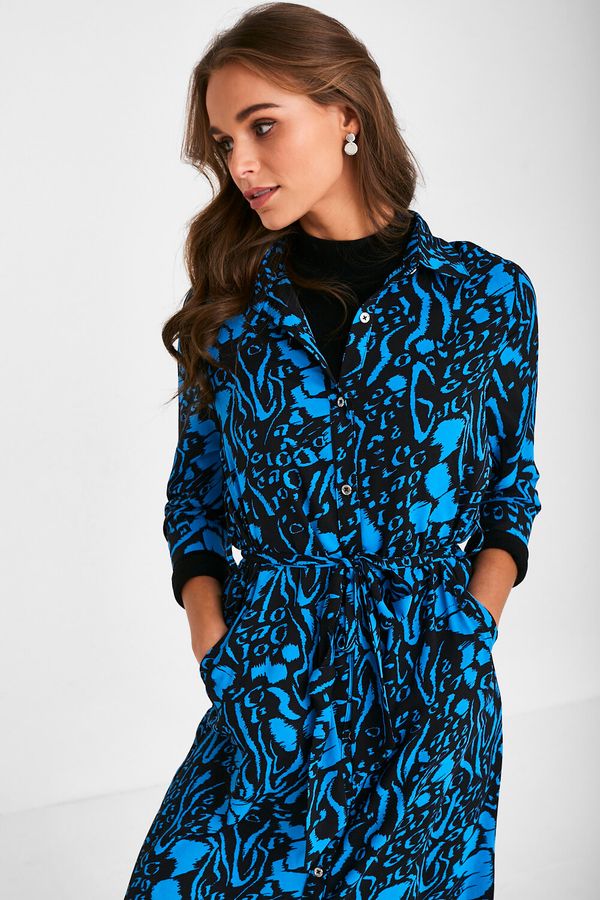 Marc Angelo Farley Animal Print Shirt Dress in Blue | iCLOTHING - iCLOTHING