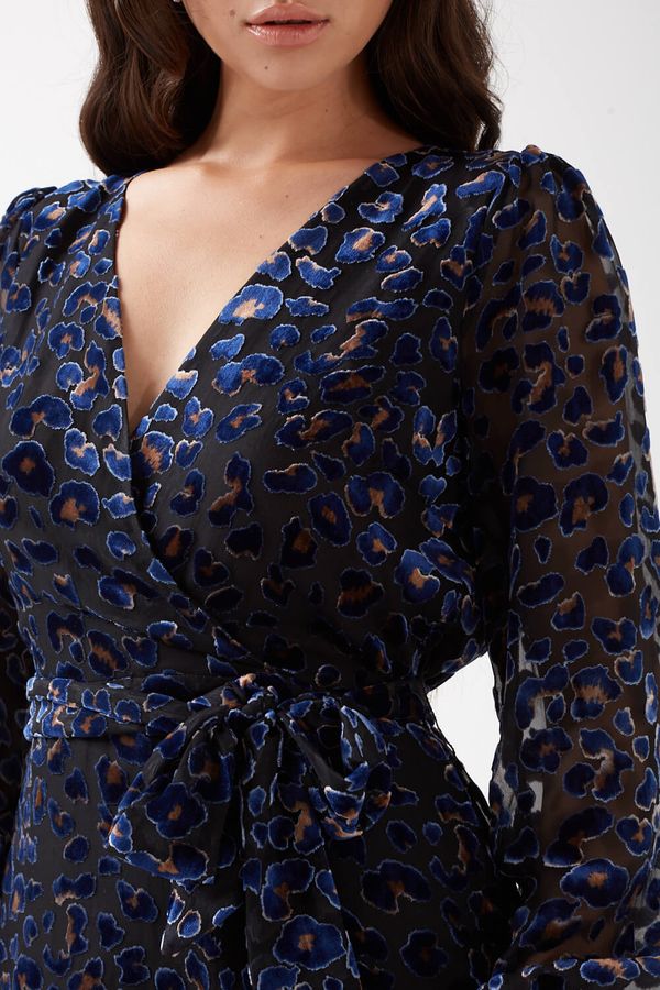 Zibi London Jim Velvet Leopard Print Wrap Dress in Blue | iCLOTHING -  iCLOTHING