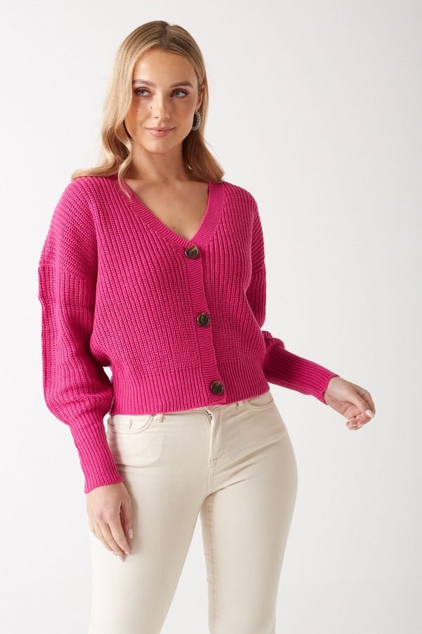 Vero Moda Lea V Neck Knit Cardigan in Fuchsia | iCLOTHING - iCLOTHING