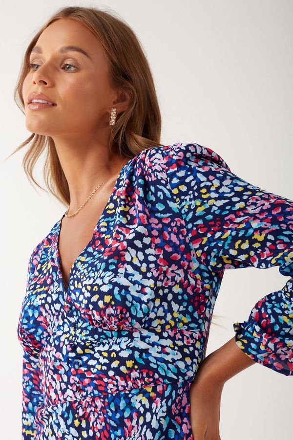D. Anna Long Sleeve Midi Dress in Mixed Animal Print | iCLOTHING - iCLOTHING