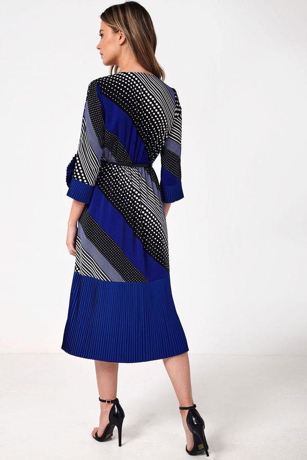 Naomi Midi Dress in Contrast Spot and Stripe Print