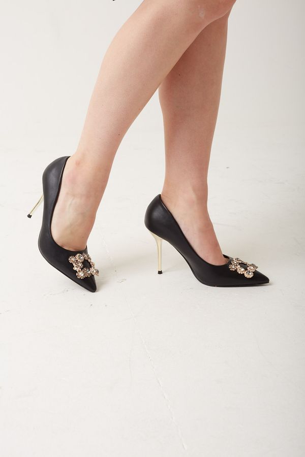 Bella Star Stiletto Heel Embellished Court Shoe in Black