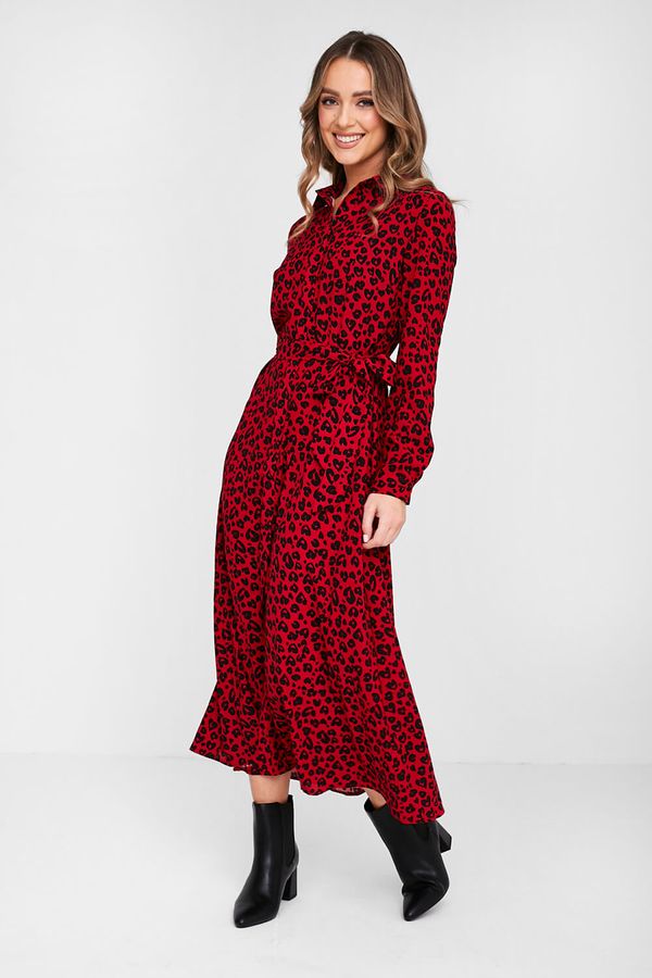 Tyra Leopard Print Shirt Dress in Red