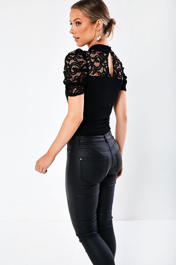Evita Visha Lace Top Bodysuit in Black