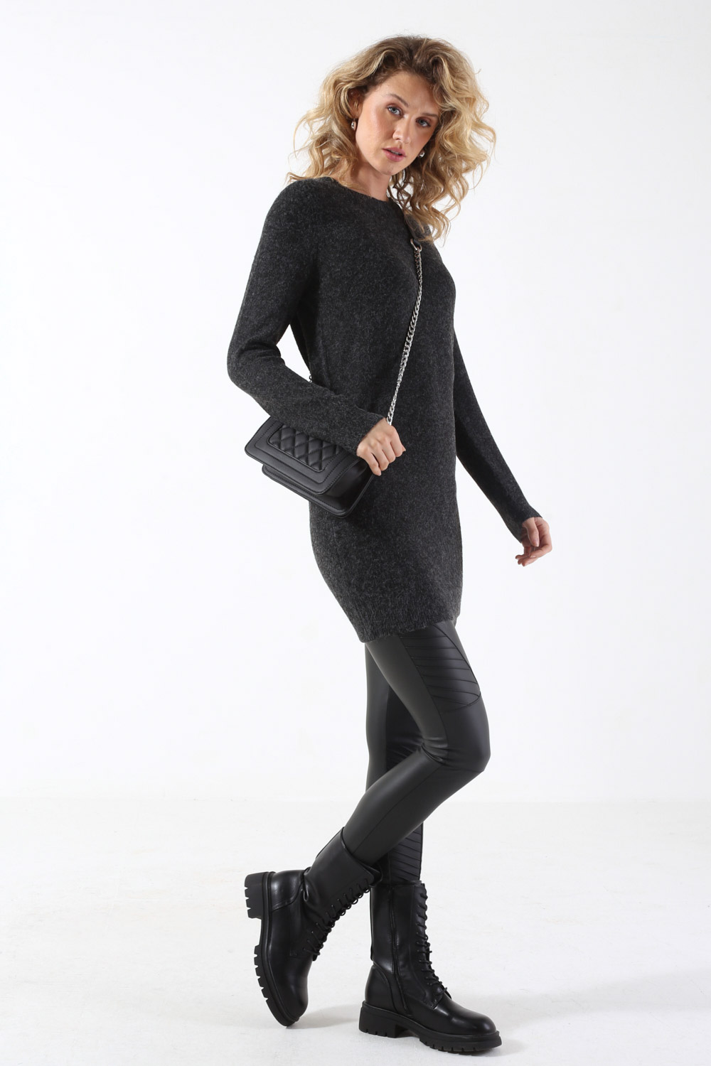Doffy Knit Jumper Dress in Black