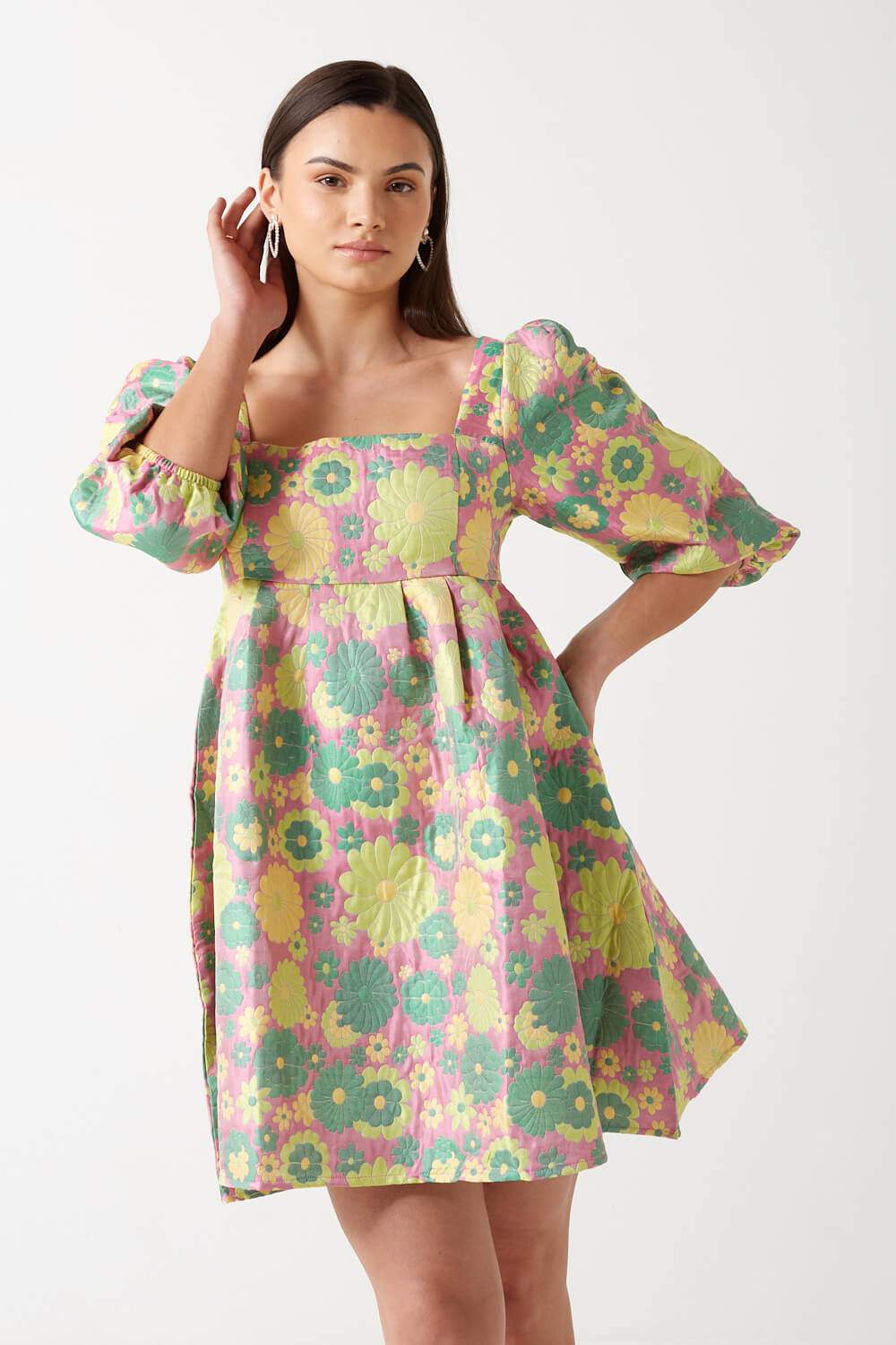 Alice Floral Short Dress in Green