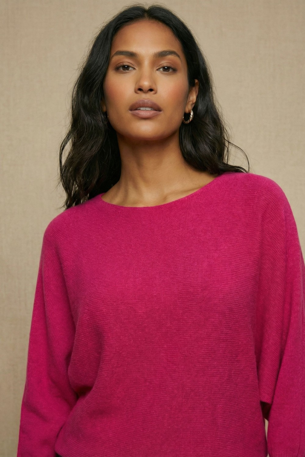 Pearl Detail Soft Knit Top in Cerise