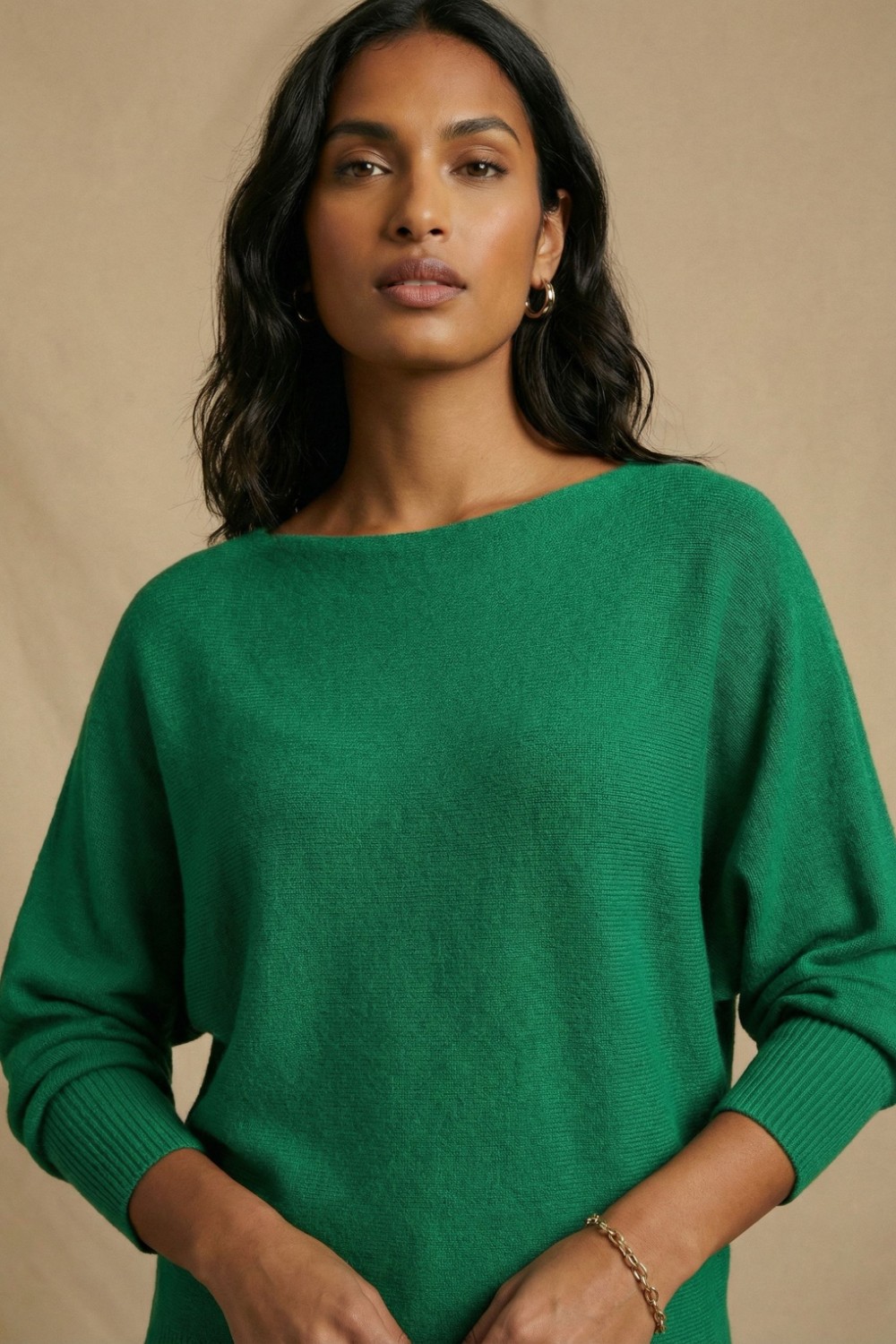 Pearl Detail Soft Knit Top in Green