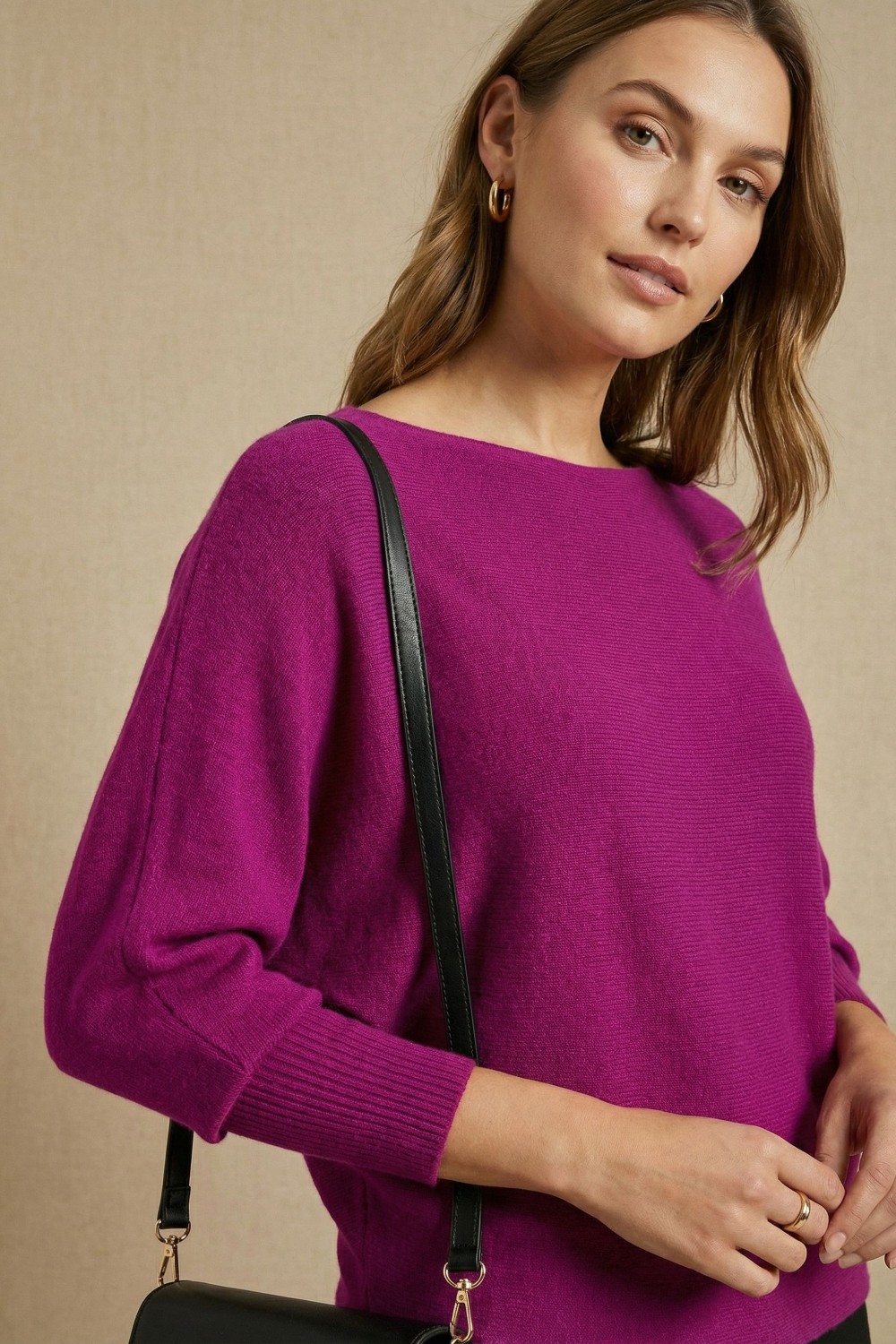 Pearl Detail Soft Knit Top in Magenta