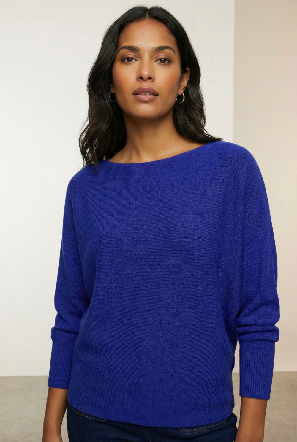 Pearl Detail Soft Knit Top in Royal Blue