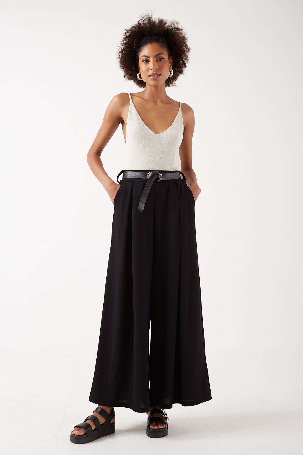 Amanda Strappy Silver Lurex Knit Tank Top in Beige