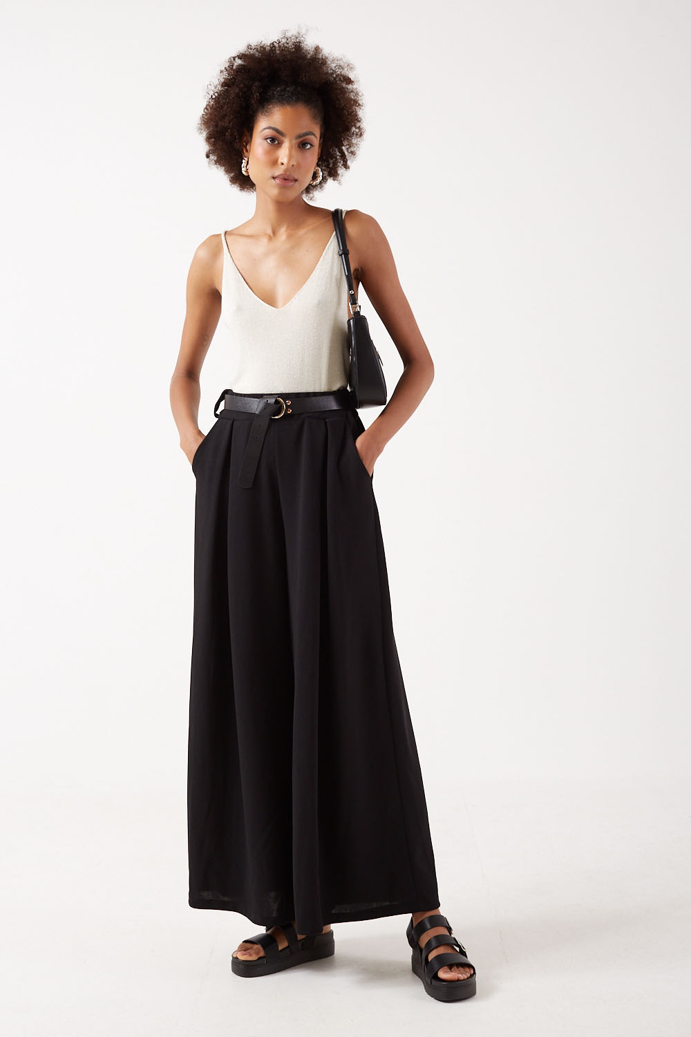 Amanda Strappy Silver Lurex Knit Tank Top in Beige