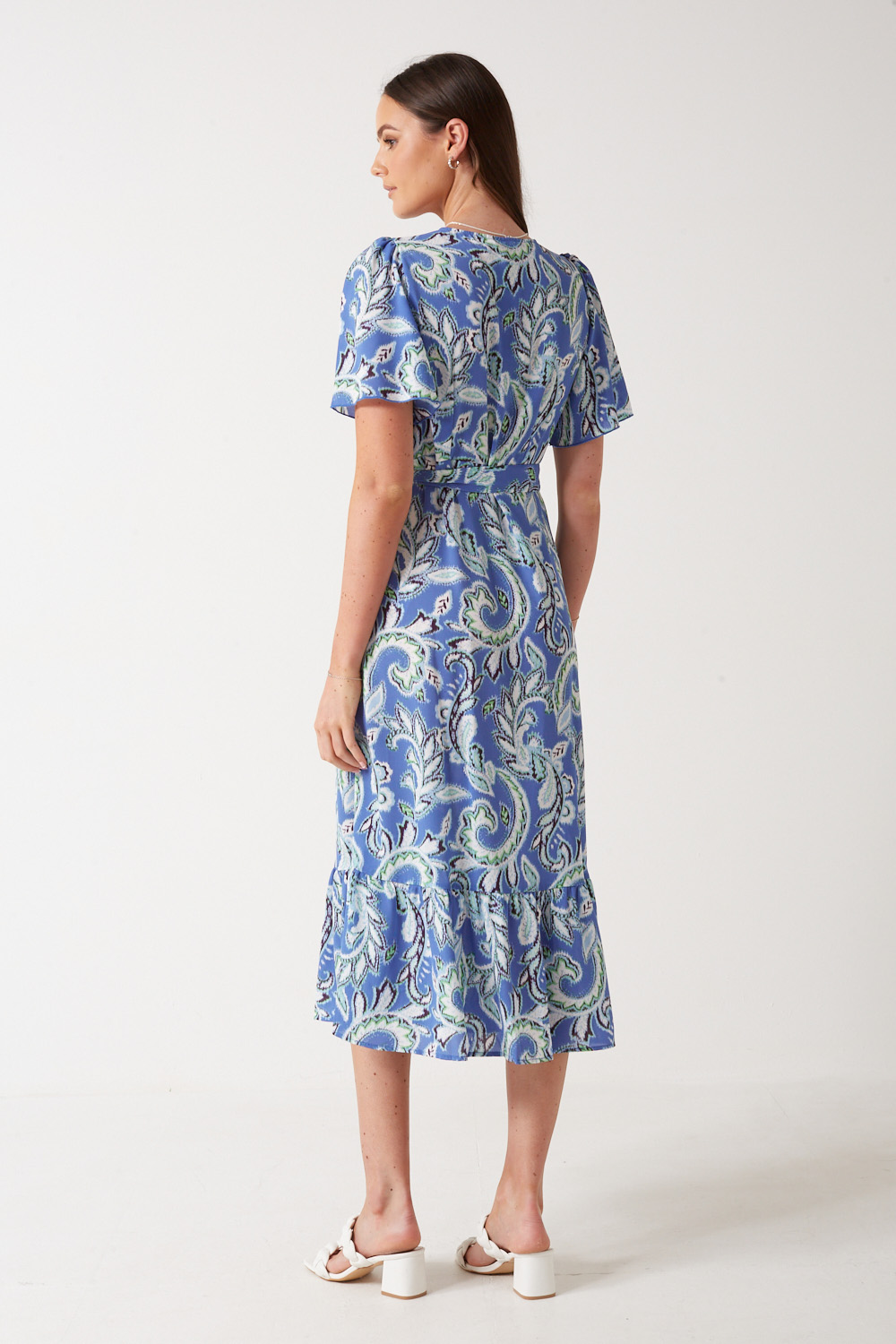 Alma Printed Midi Dress in Blue