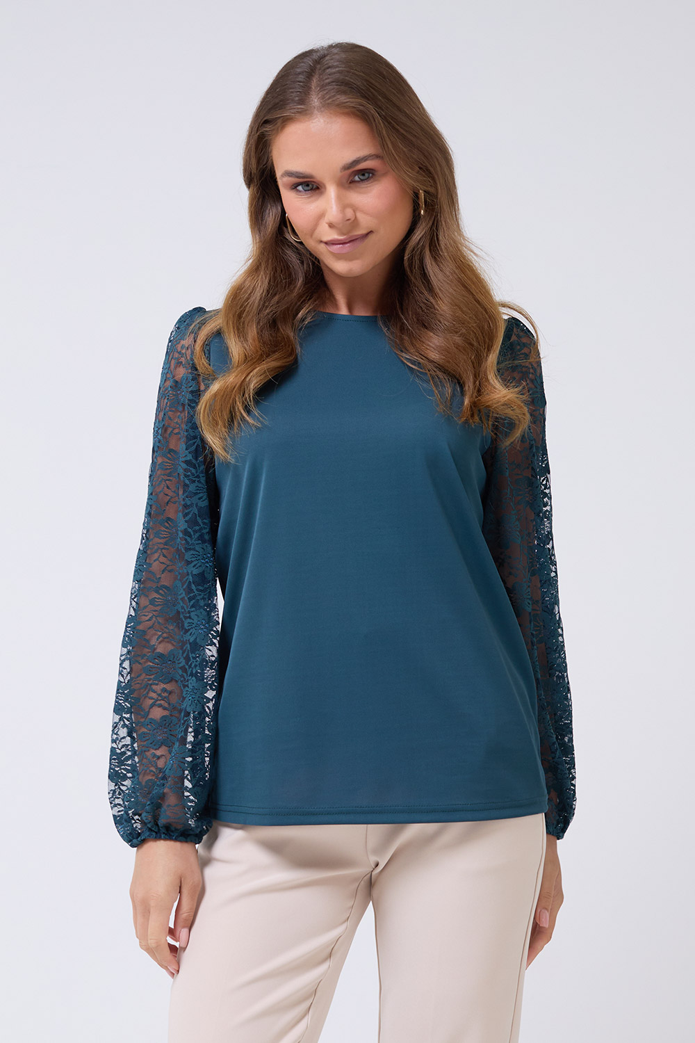 Ciara Lace Long Sleeve Top in Pine