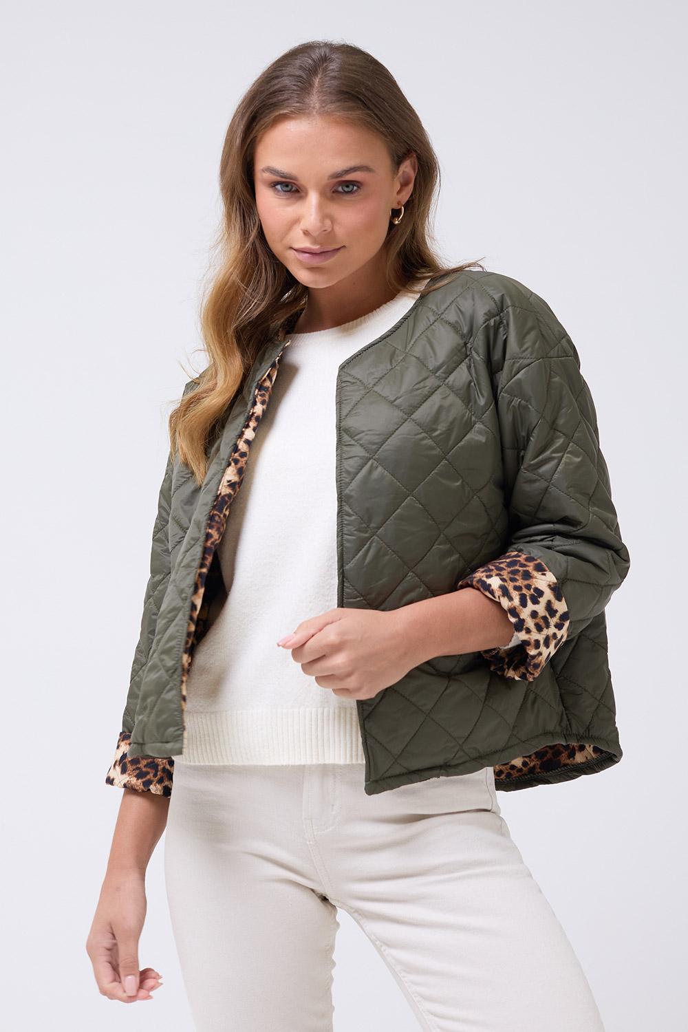 Nisha Quilted Short Jacket in Khaki