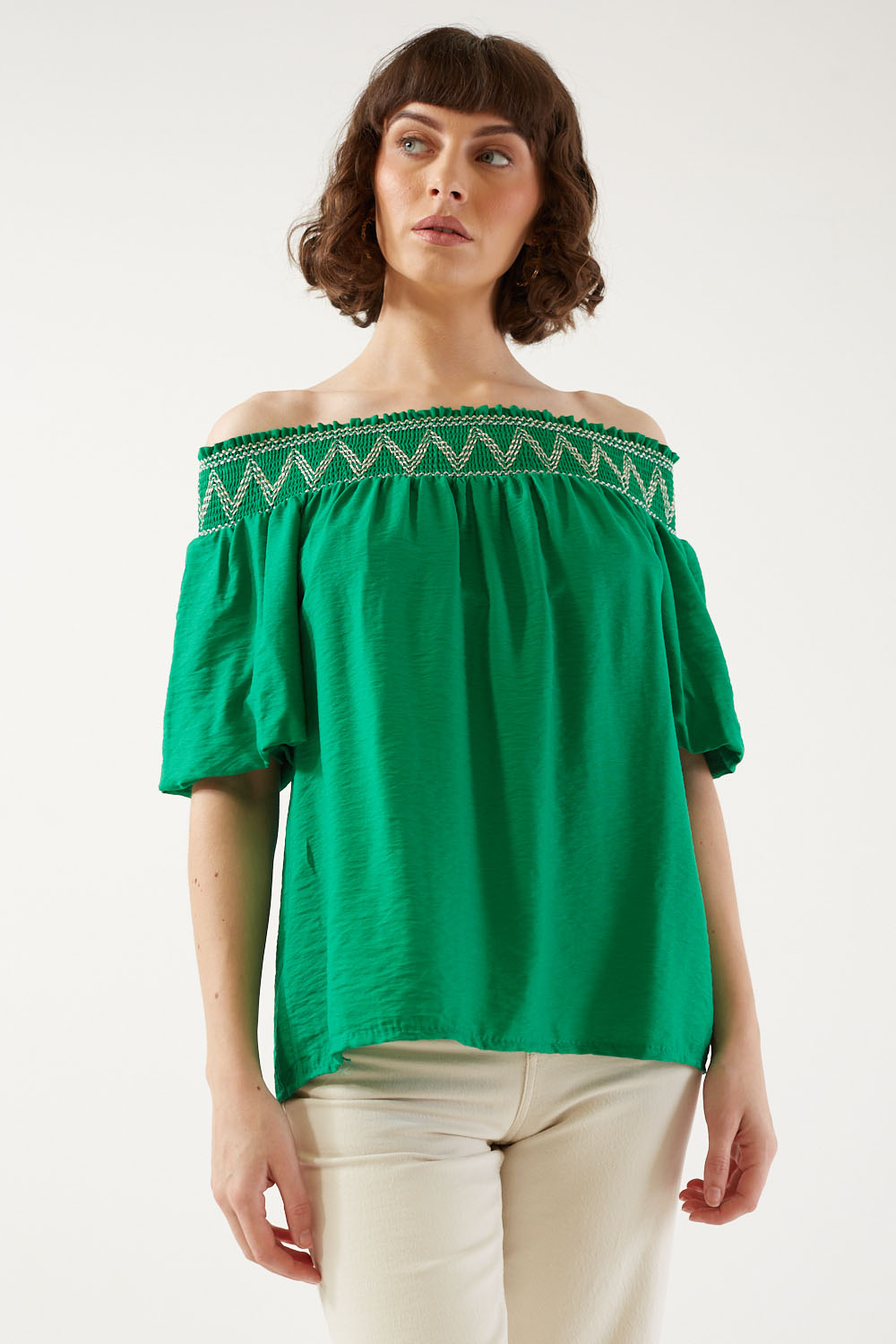 Carmelia Elasticated Top in Green