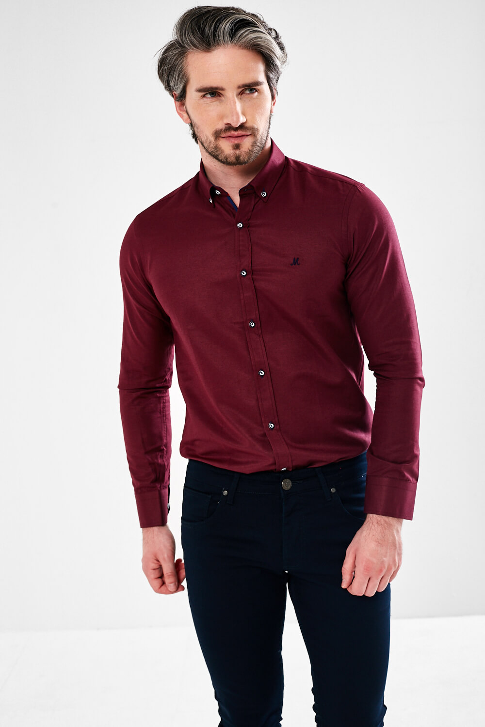 Lolland Long Sleeve Oxford Shirt in Burgundy
