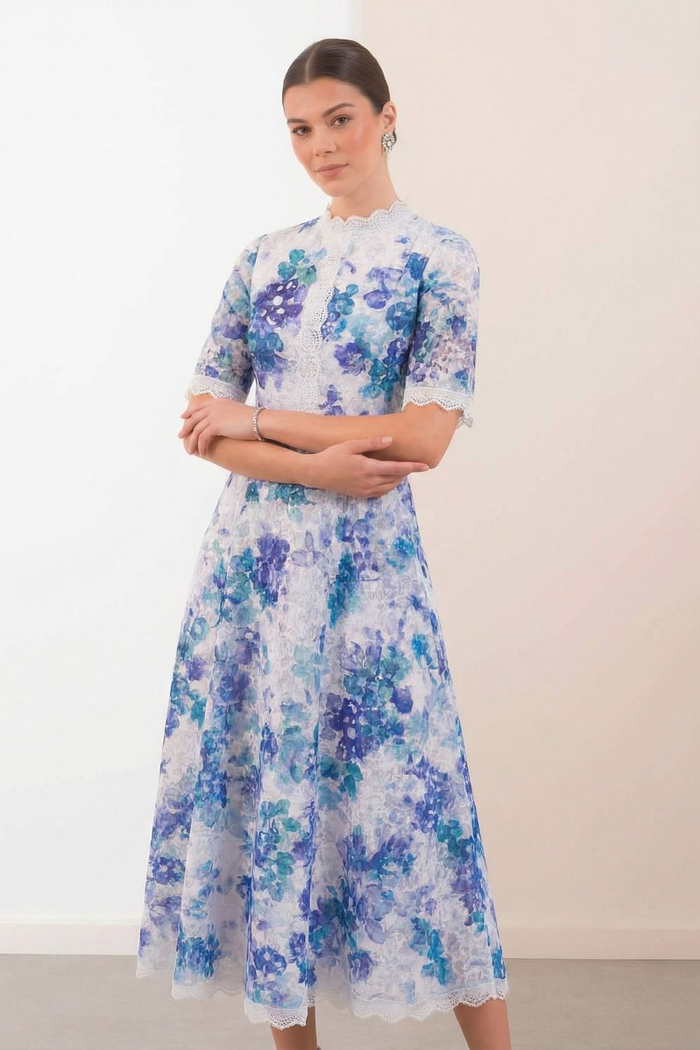 Jude Lace Occasion Midi Dress in Multi Blue