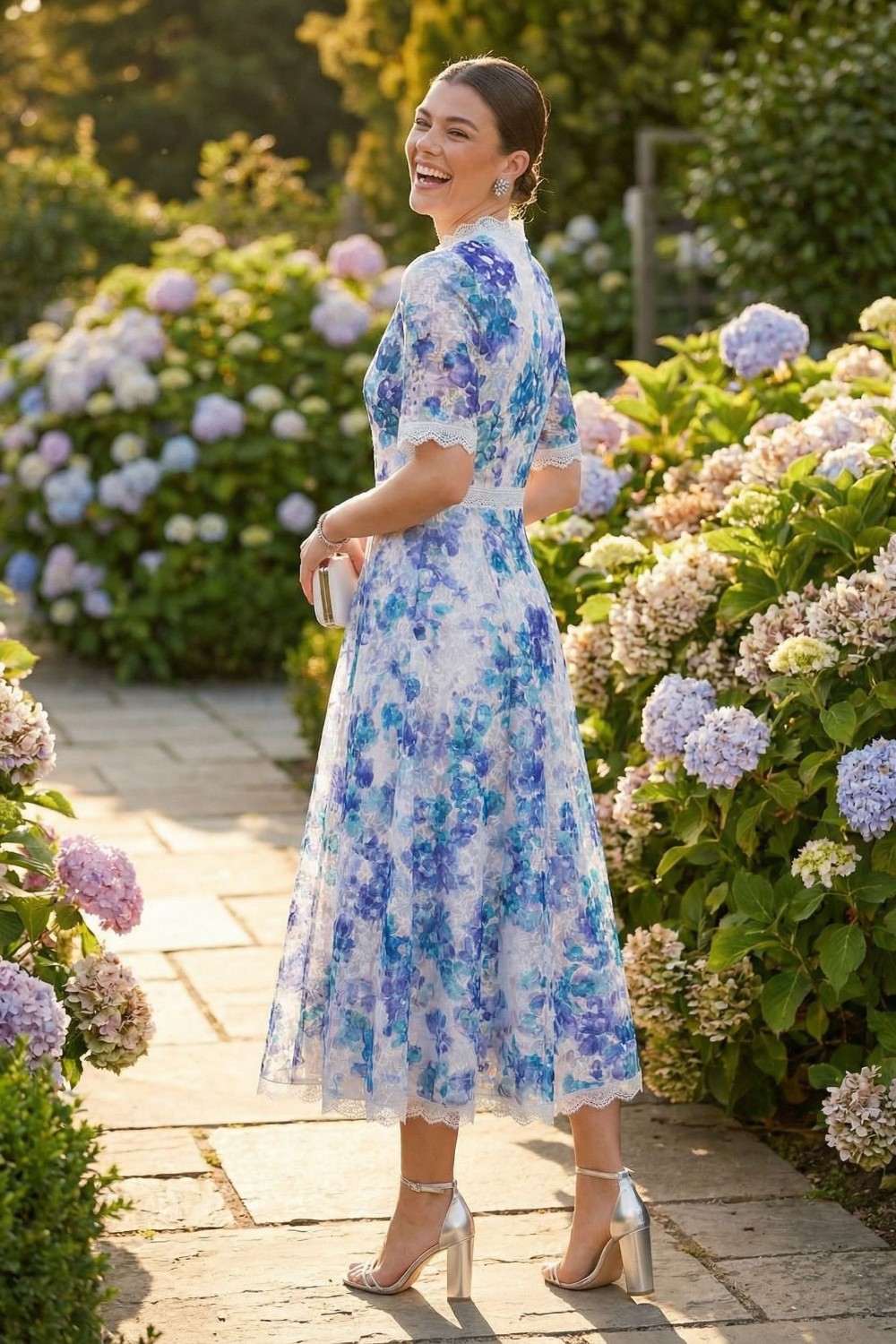 Jude Lace Occasion Midi Dress in Multi Blue