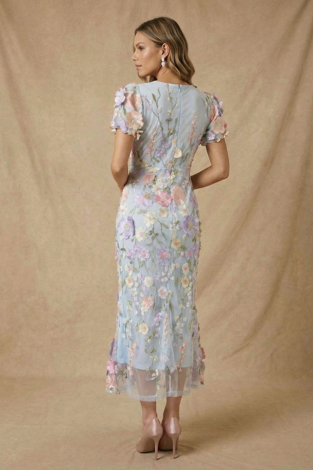 Liz Lace Midi Dress in Blue