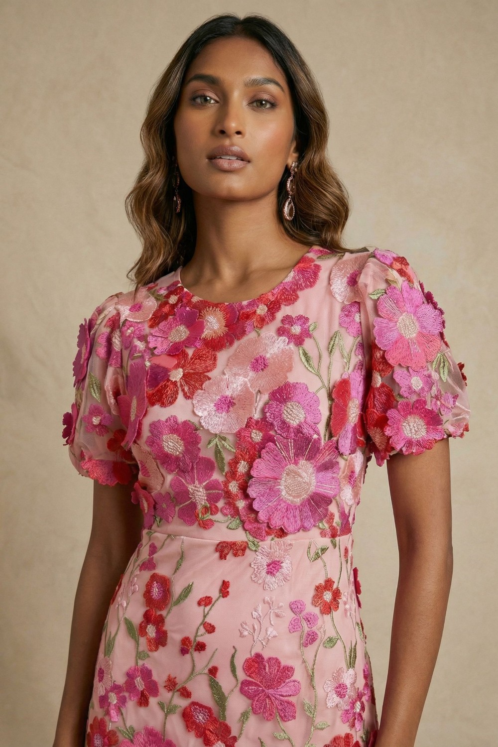 Liz Lace Midi Dress in Cerise