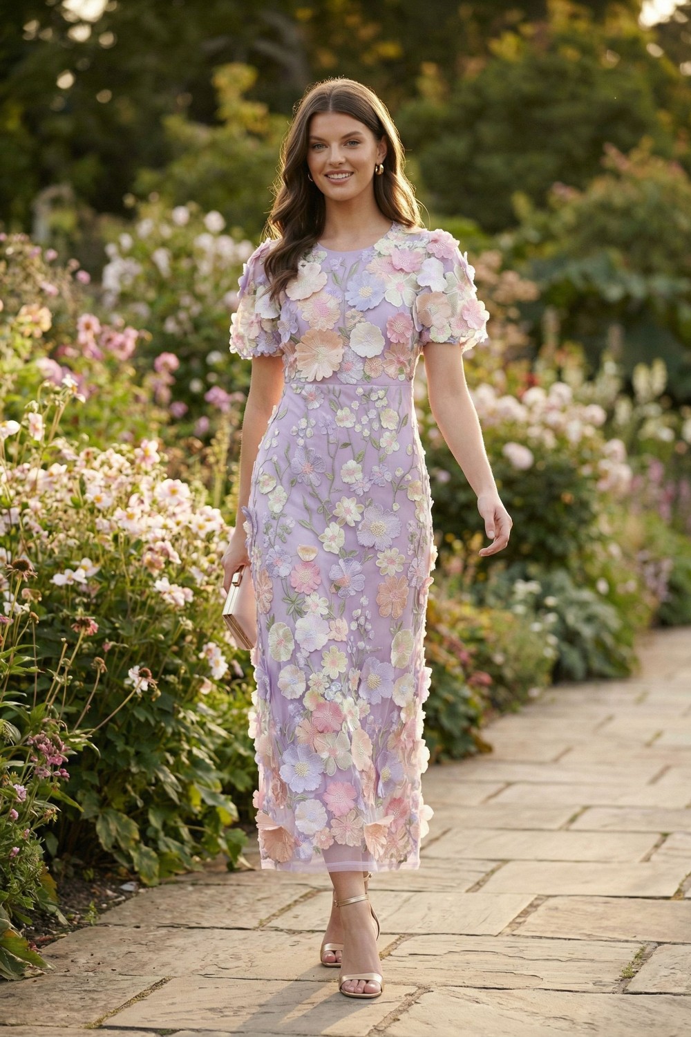 Liz Lace Midi Dress in Lilac