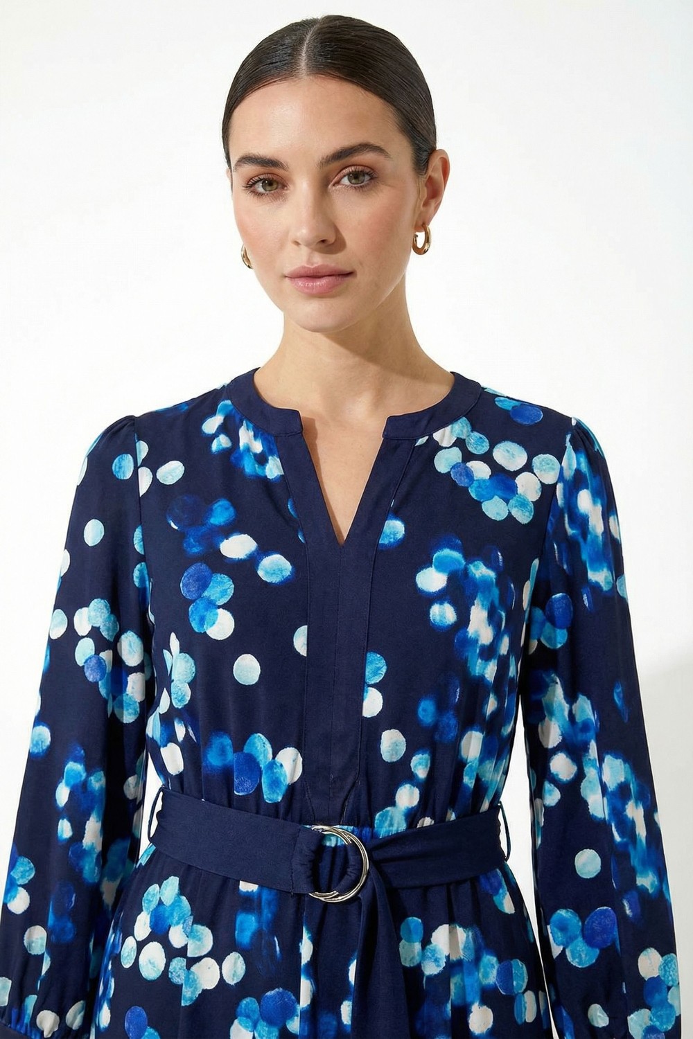 Fee Polkadot Print Dress in Navy