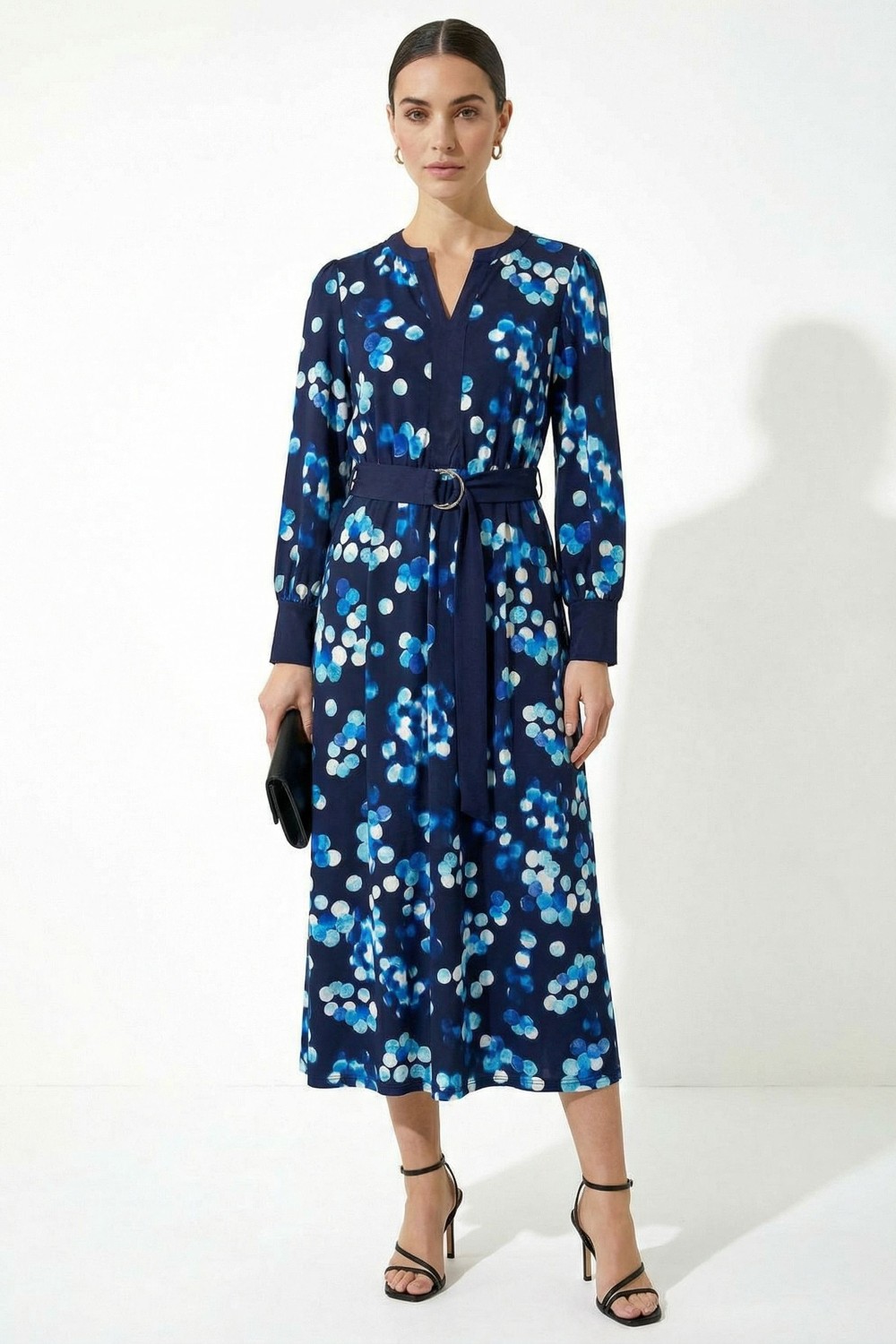 Fee Polkadot Print Dress in Navy