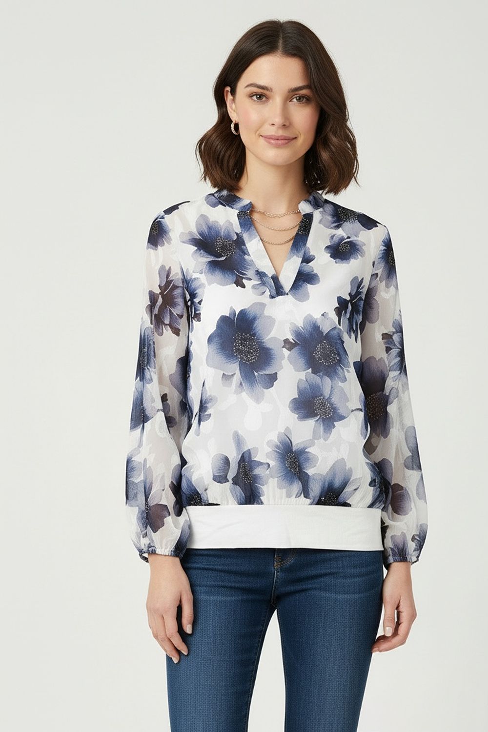 Minnie Floral Print Band Top in White