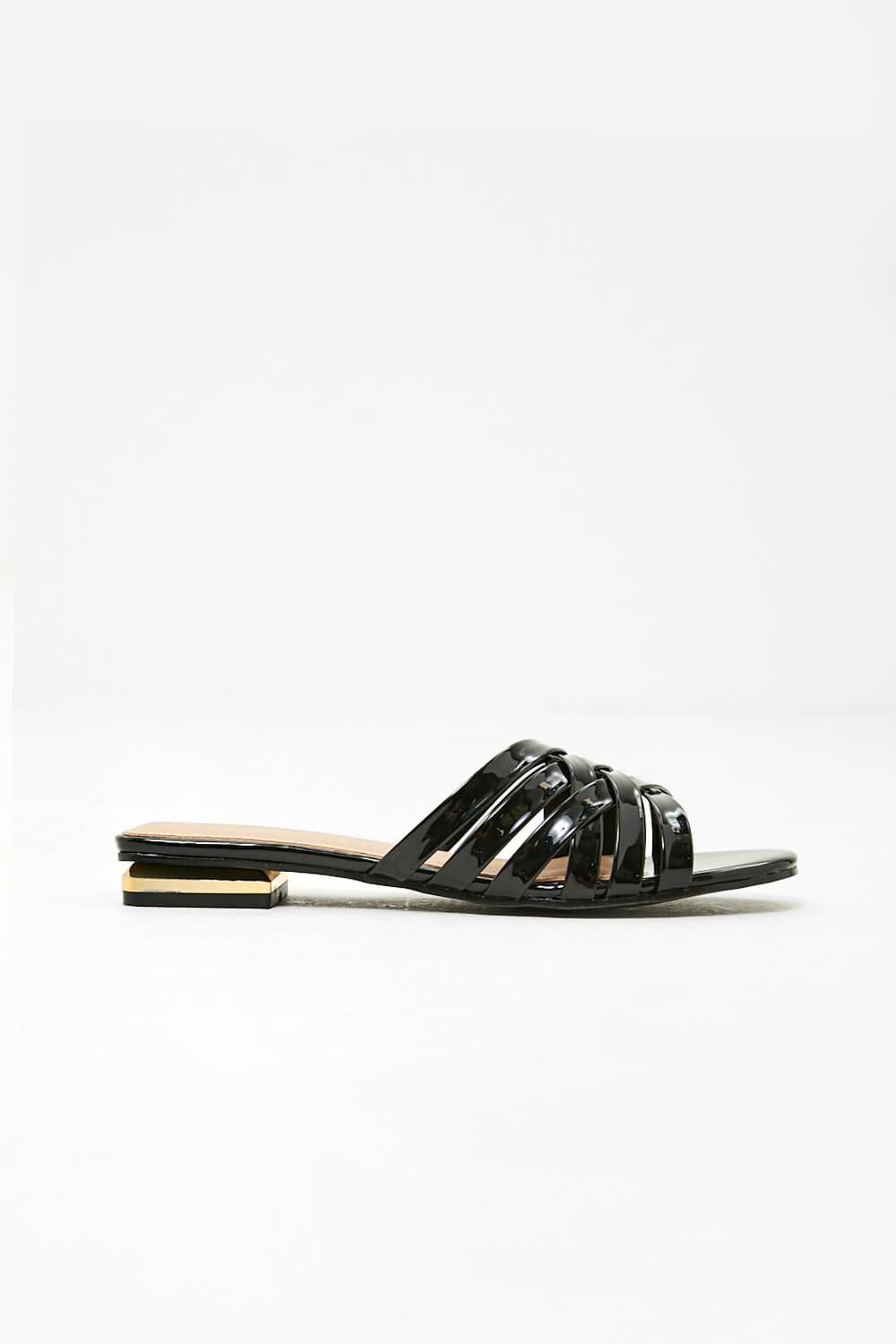 Patent Flat Sandals in Black