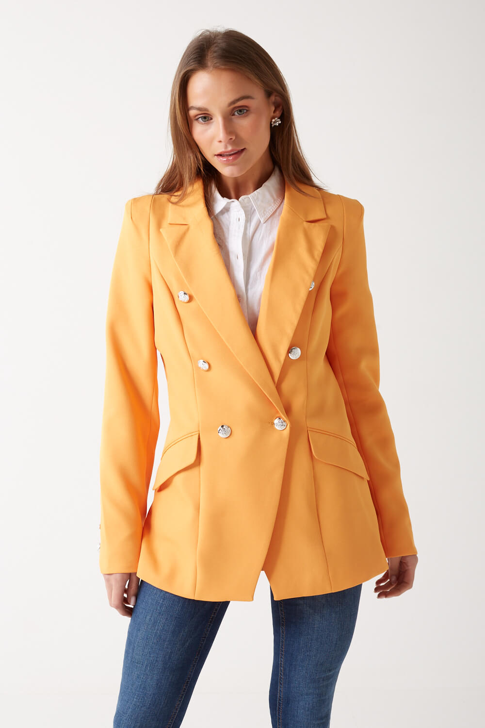 Tess Military Blazer in Tangerine