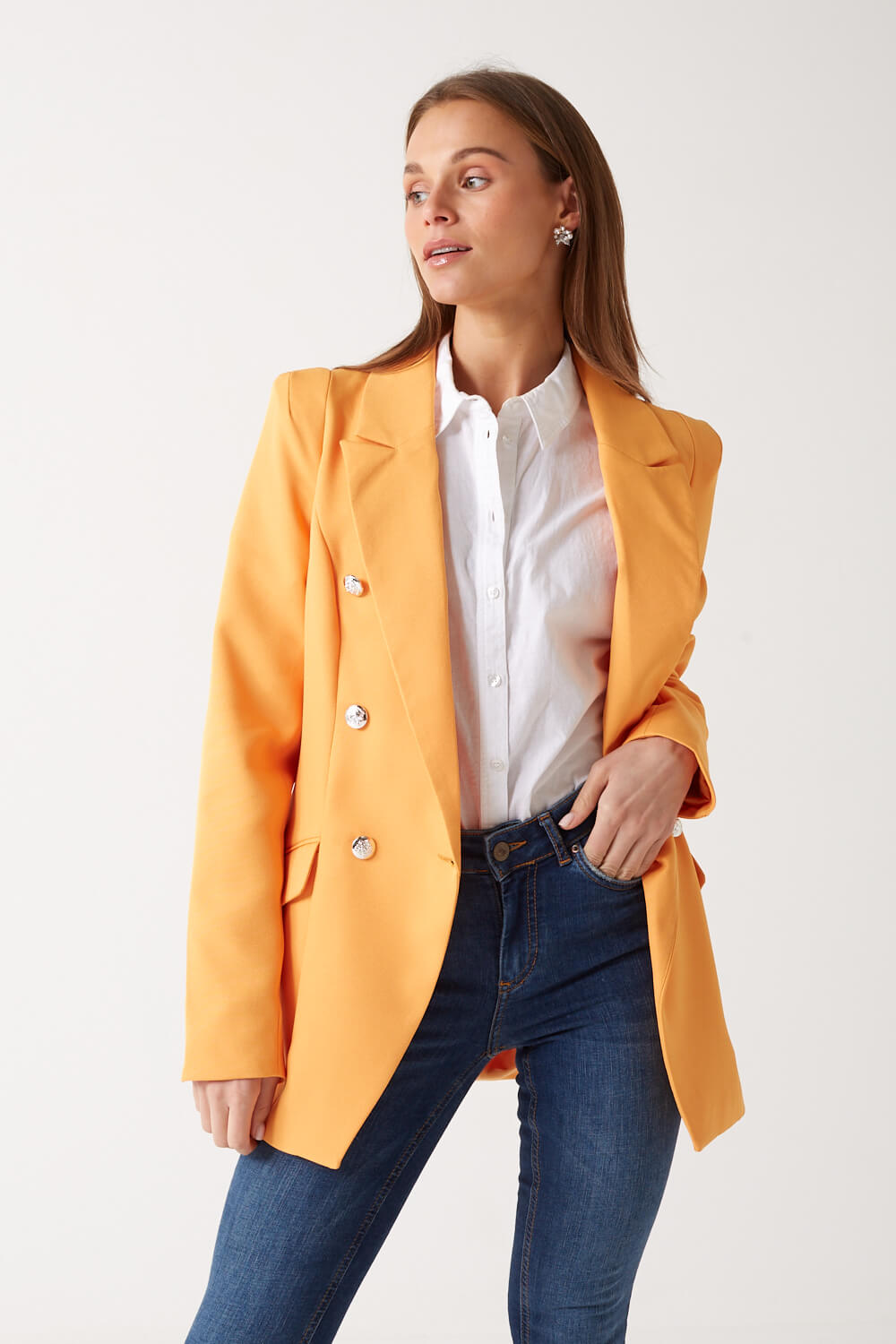 Tess Military Blazer in Tangerine